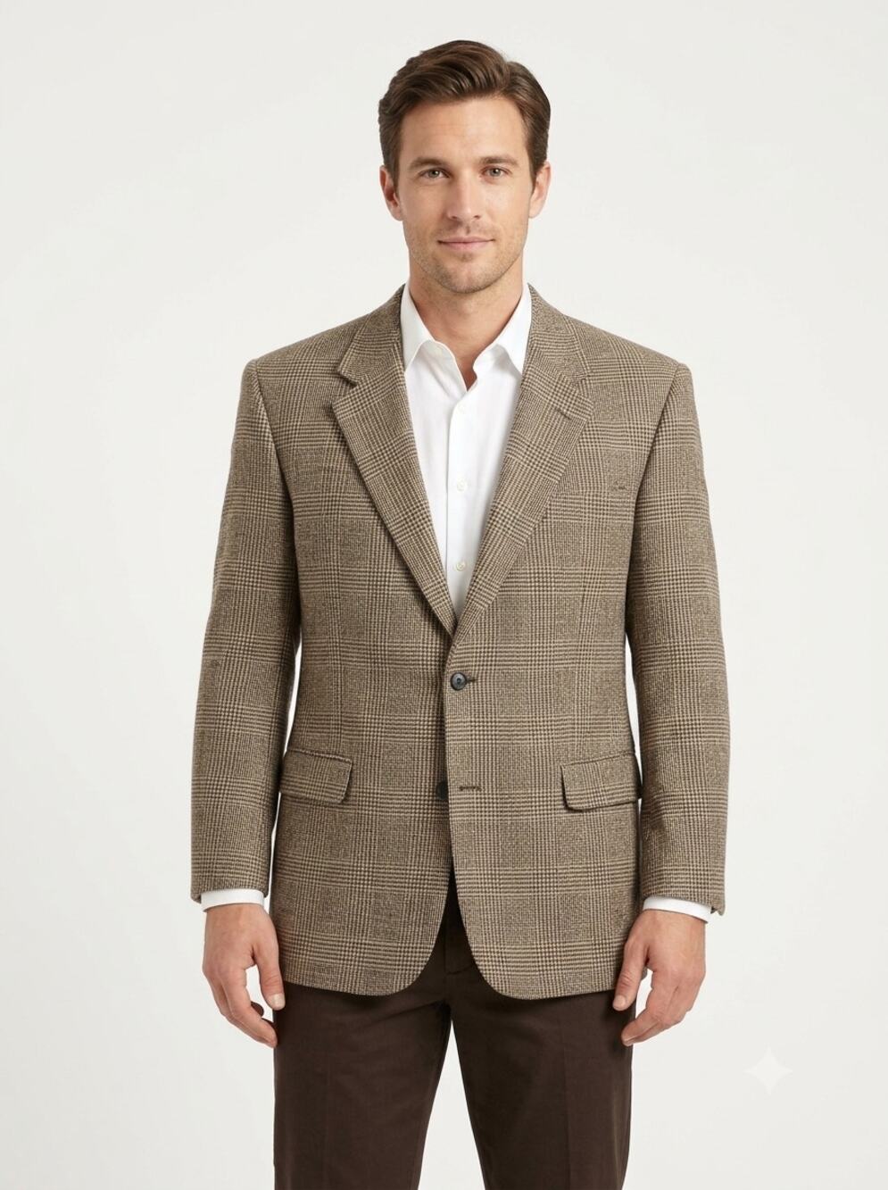 Jos. A. Bank Blazer Mens 44R Brown Gray Plaid Executive Sport Coat Camel Hair